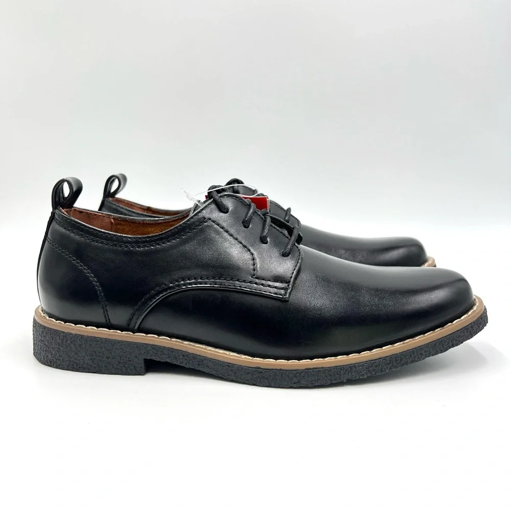 Deer Stags Boys Size‎ 3.5 Black Faux Vegan Leather Oxford Derby Dress Shoes